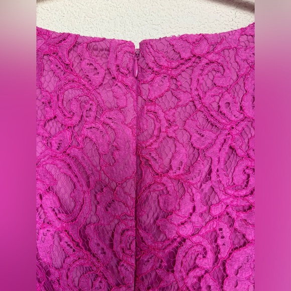 Adrianna Papell Pink Lace Overlay Round Neck Cap Sleeve Sheath Cocktail Dress 14 - Picture 8 of 10